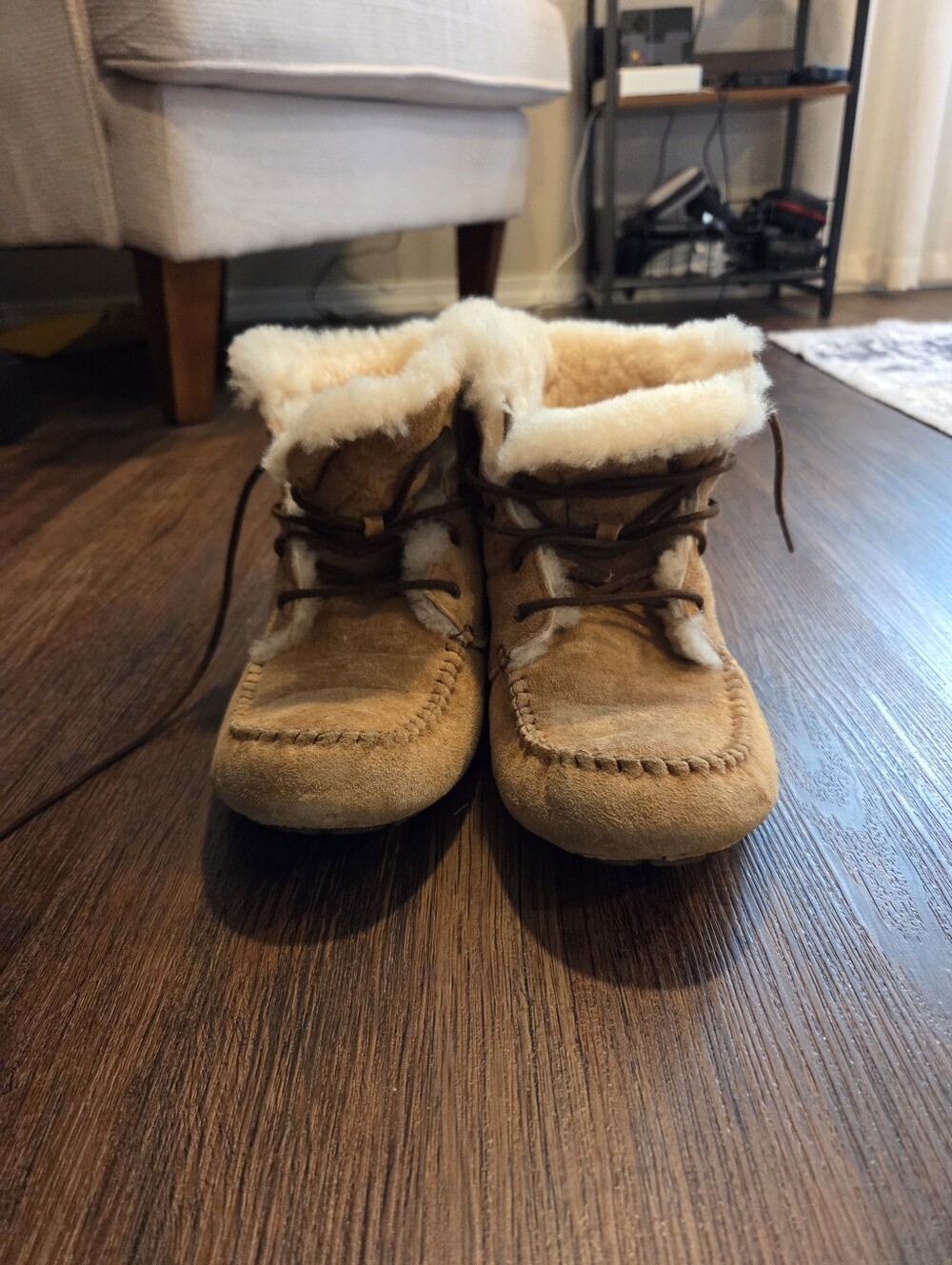 UGG Chickaree Suede Shearling Moc Toe Boots Chestnut Brown Size 10